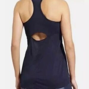 Athleta Cutout Repetition Racerback Tank Navy Adjustable Shelf Bra Top Size 34C